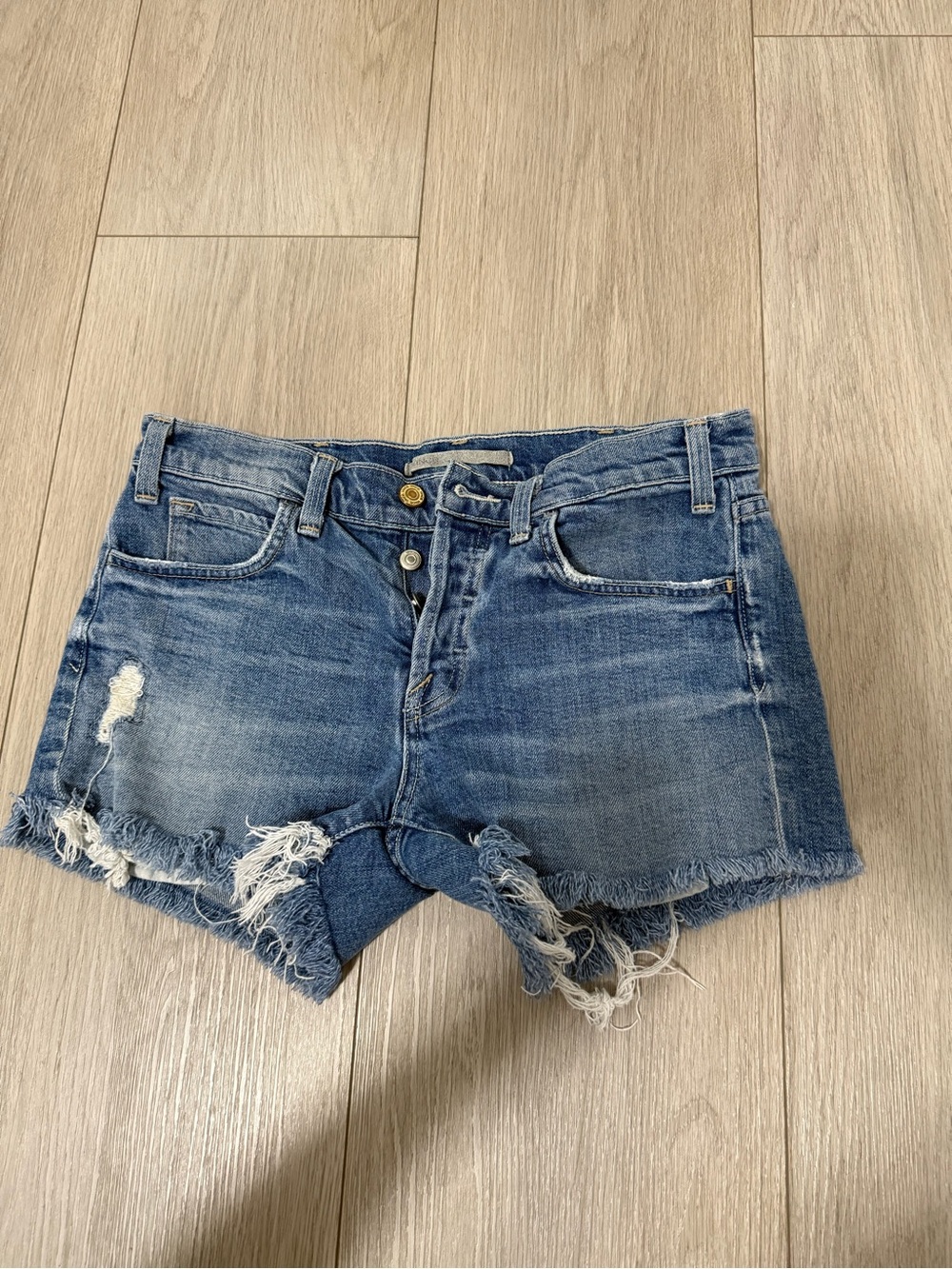 Vince Distressed Frayed Hem Denim Shorts - Blue